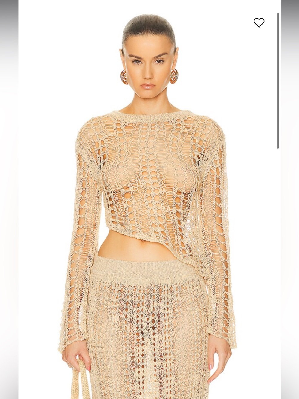 cult gaia gill tan crochet knit sheer asymmetrical cover up blouse top large XL